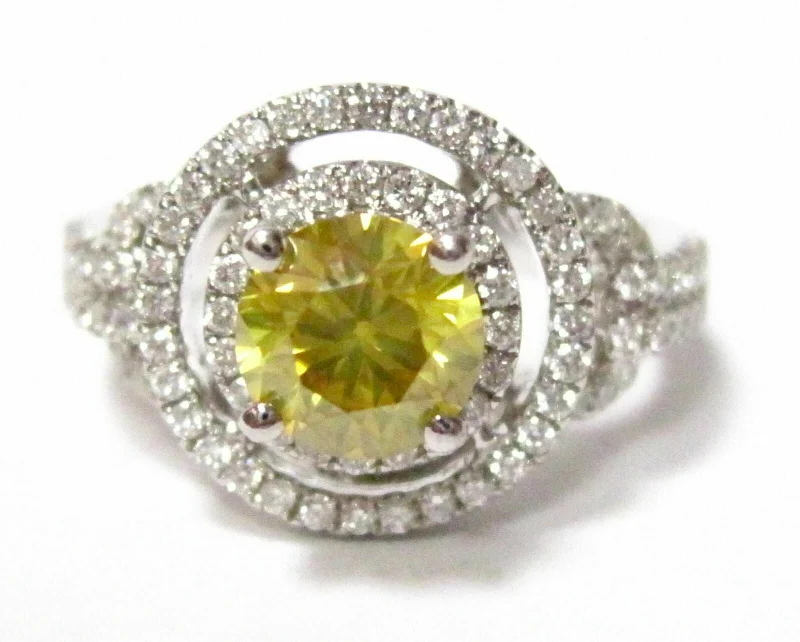 women’s fashion rings-1.52 TCW Round Natural Fancy Yellow Diamond Engagement Ring Size 5.5 18k Gold