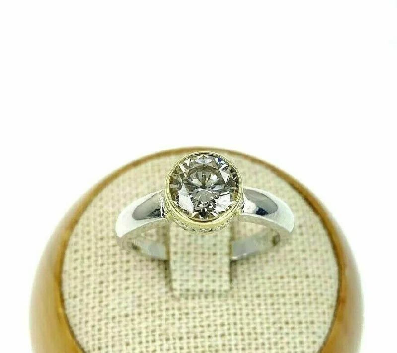 vintage rings for women-1.56 Carats tw Round Diamond Solitaire Wedding/Engagement Ring 18K 2 tone Gold