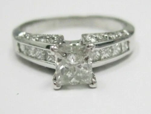 ring sets for brides-1.56 TCW Princess Cut Diamond Engagement Ring Size 6 H-I SI-2 14k White Gold