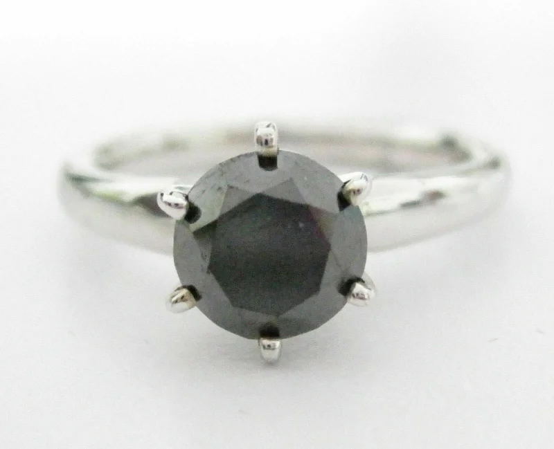 colorful gemstone rings-1.77 TCW Handmade Round Black Diamond Solitaire Engagement Ring Size 7 14kt