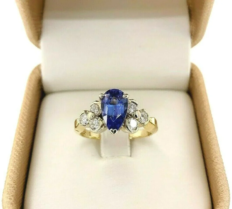 luxury wedding rings-1.94 Carats Round Diamond and Tanzanite Wedding Ring 14K 2Tone Gold 1.39 Center