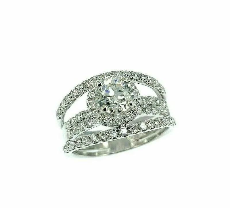 high-quality silver rings-1.98 Carats t.w. Round Diamond Halo 4 Row Engagement Ring 14k Gold 0.87 Center