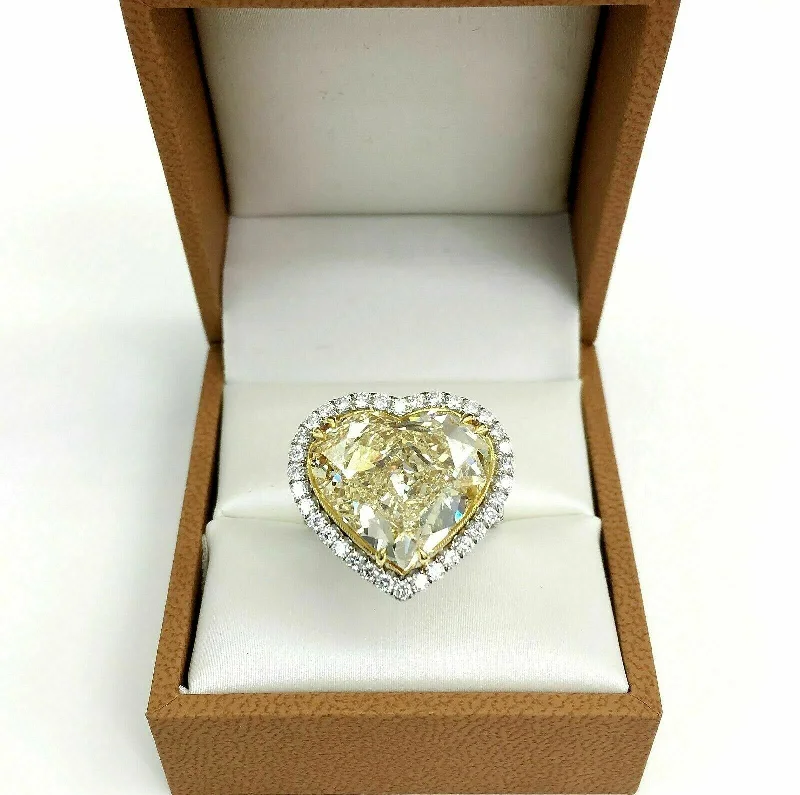 vintage engagement rings-10.39Ct Center GIA Fancy Yellow Heart Shape & Diamond Halo Engagement Ring