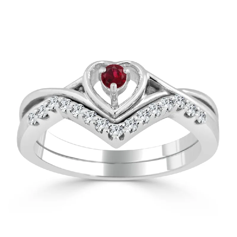 fashion rings for wedding-14k Gold 1/10ct Ruby and 1/5ct TDW Heart Shaped Diamond Accent Engagement Ring Set by Auriya