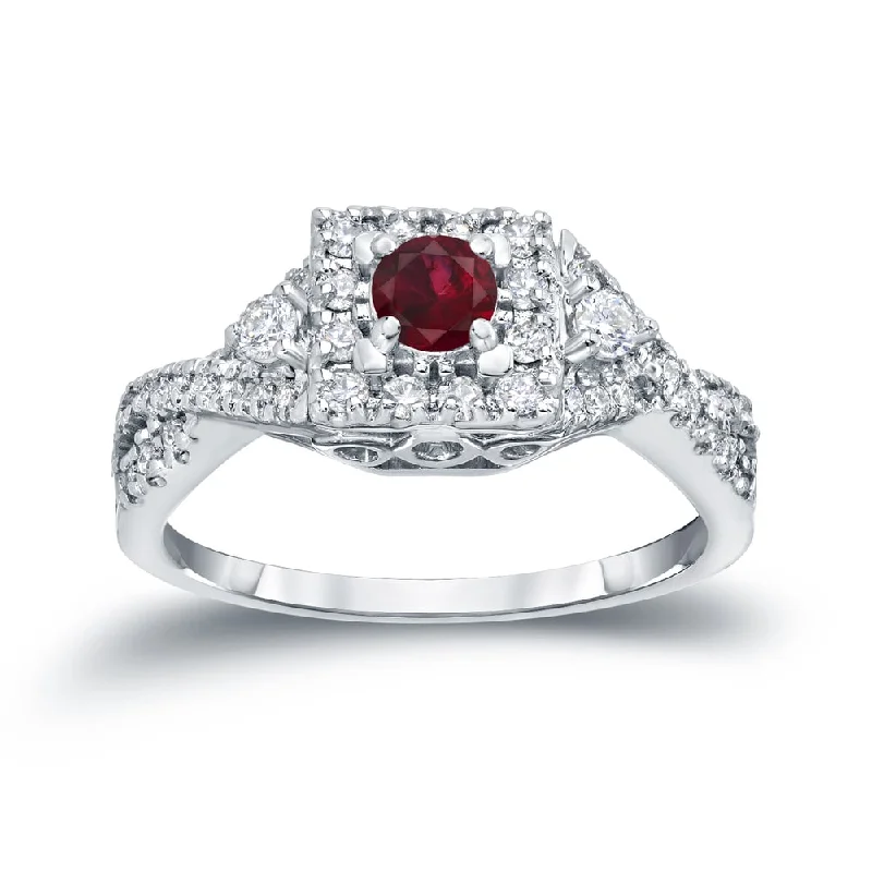 men’s gold rings-14k Gold 1/4ct Ruby and 2/5ct TDW Diamond Engagement Ring by Auriya