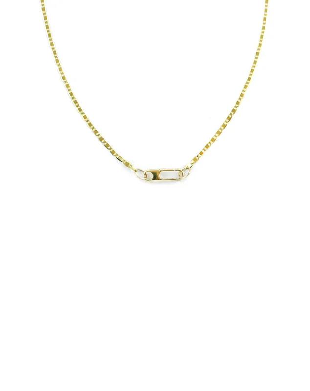 polished silver necklace for men -14K Gold Mini Gemma Lock Necklace: 2mm Valentino Chain