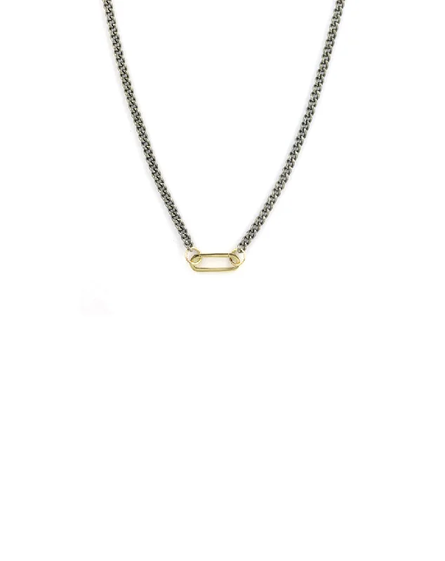 cute pendant necklace for kids -14K Gold Mini Rectangle Lock Necklace: Silver Cuban Chain