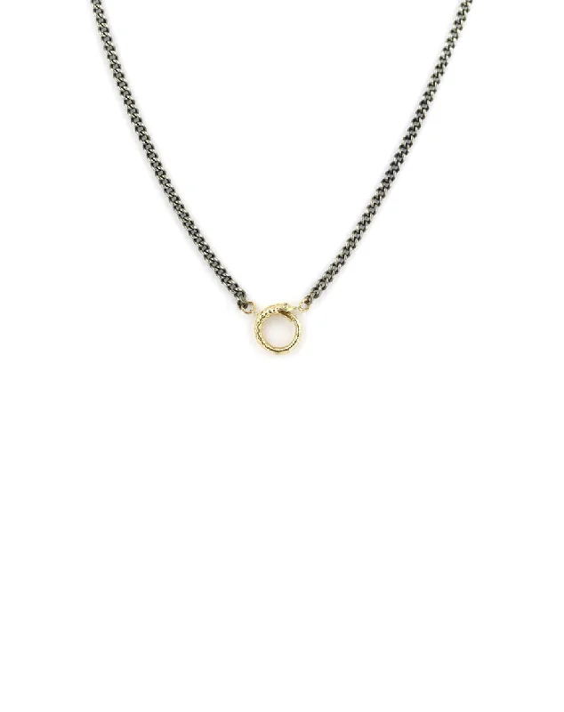 double chain necklace for men -14K Gold Mini Rima Snake Lock Necklace: Silver Cuban Chain