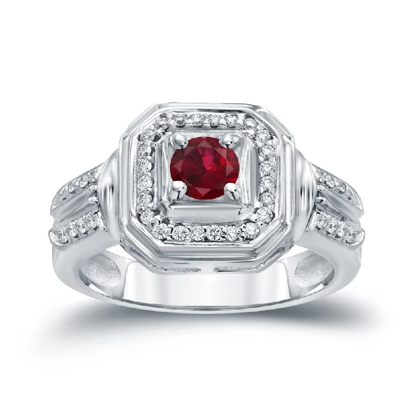 engagement rings with colored stones-14k Gold Round 1/5ct Ruby and 1/5ct TDW Diamond Engagement Ring by Auriya