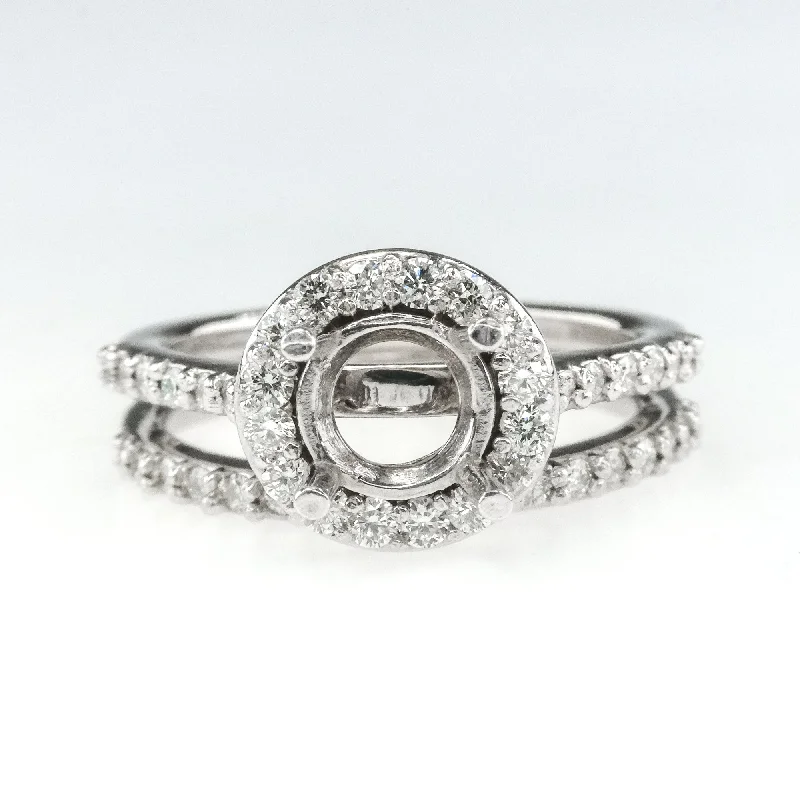 men’s diamond rings-14K White Gold 0.57ctw Diamond Halo Accented Semi Mount Setting Bridal Ring Set