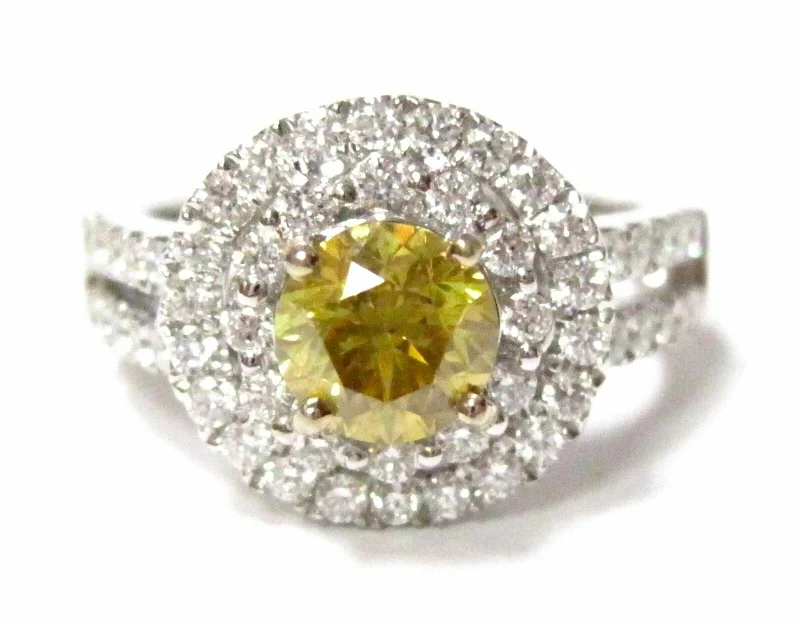 gemstone rings for women-2.12 TCW Round Natural Fancy Yellow Diamond Engagement Ring Size 6.5 18k Gold