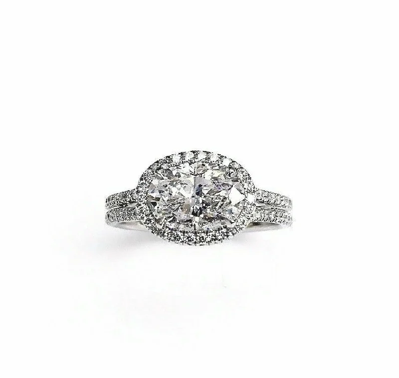 custom made rings-2.15 Ct tw Oval Platinum East West Halo Diamond Engagement Ring 1.53 GIA D IF