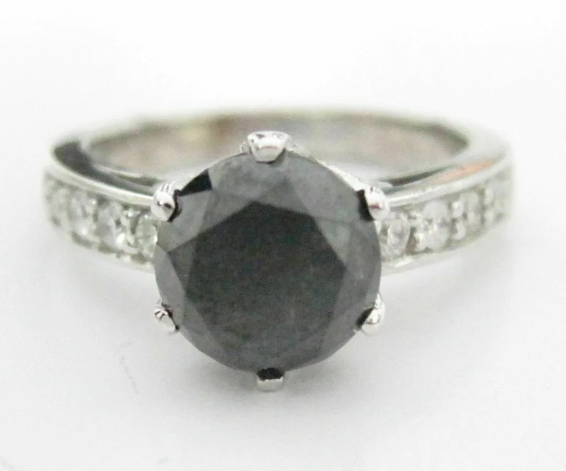 wedding ring sets-3.26 TCW Handmade Round Black Diamond Solitaire Engagement Ring Size 6.5 18kt