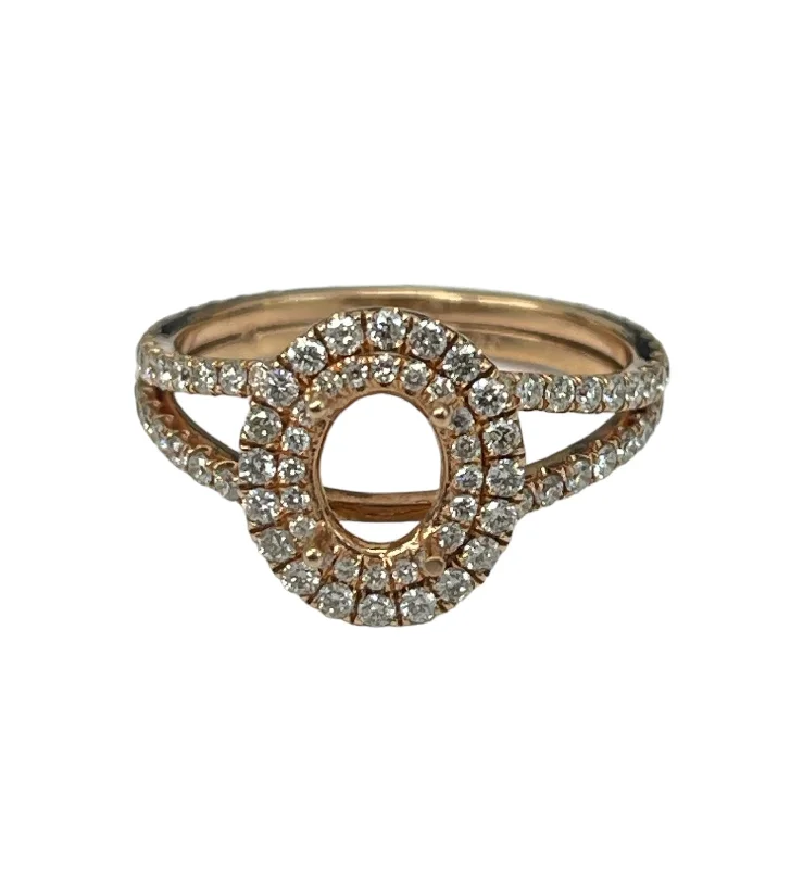 engagement rings for women-4 Prong Semi-Mounting Double Halo Diamond Ring 14kt Rose Gold