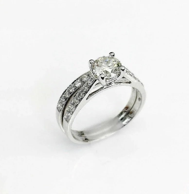 luxury fashion rings-.71ct Round Cut Diamond w/ Pave Accents Engagement Ring Set Size 6.5 I-J SI2