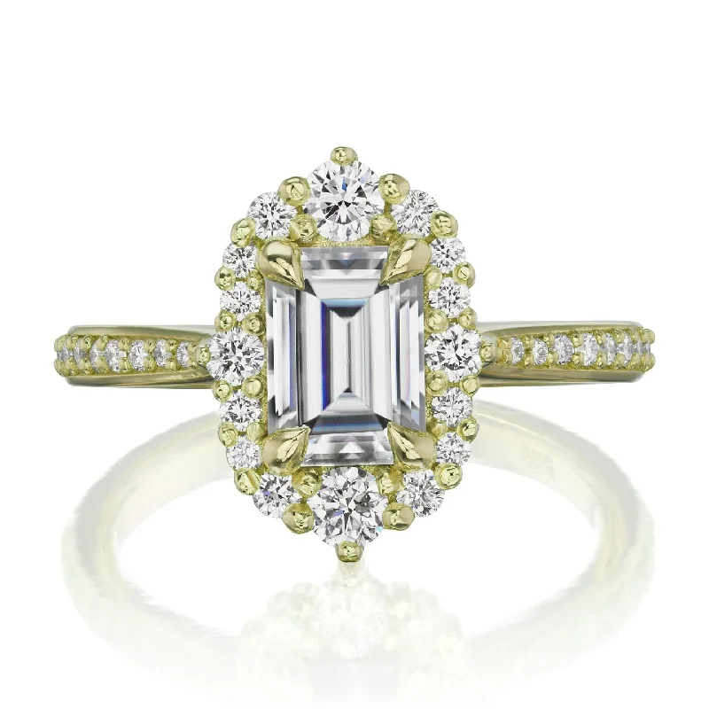 unique engagement rings-・ADELINE・Emerald Cut Moissanite Center, Diamond Halo (1.33ctw+)