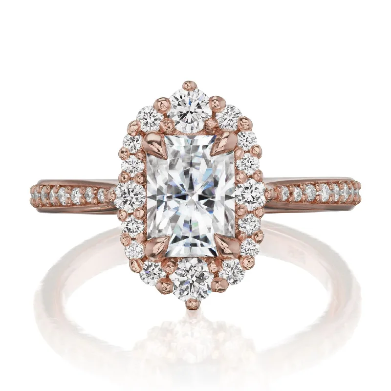 heart-shaped rings-・ADELINE・Radiant Moissanite Center, Diamond Halo (1.53ctw+)