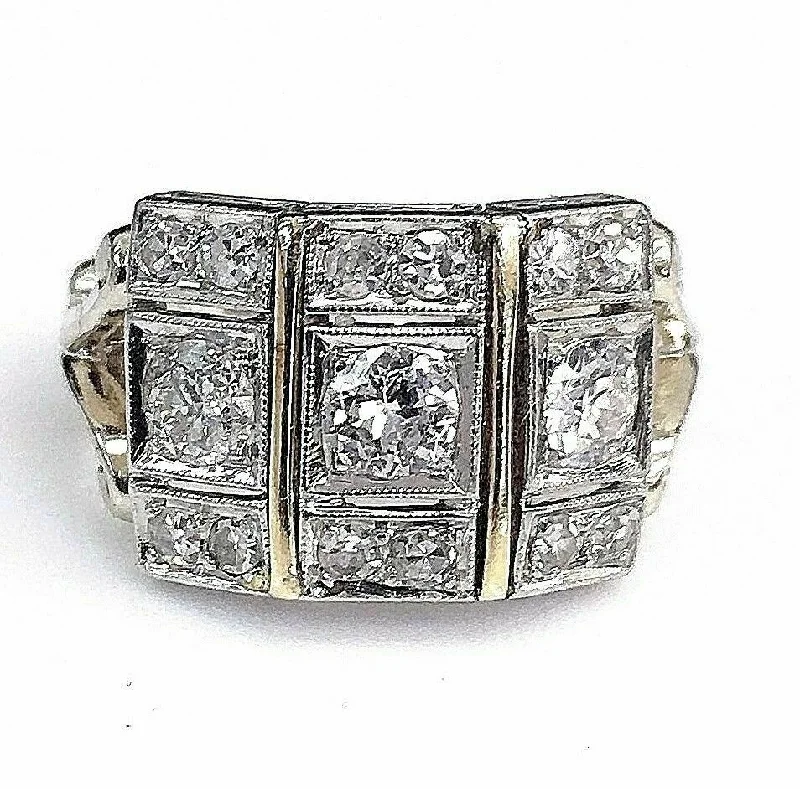 sterling silver men’s rings-Antique Art Deco Diamond Wedding Engagement Ring Circa 1950's 1.00 Carats t.w.