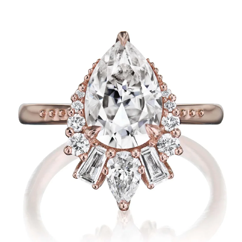 sterling silver rings-・ARTEMIS・Pear Moissanite Center, Diamond Accents (2.53ctw+)