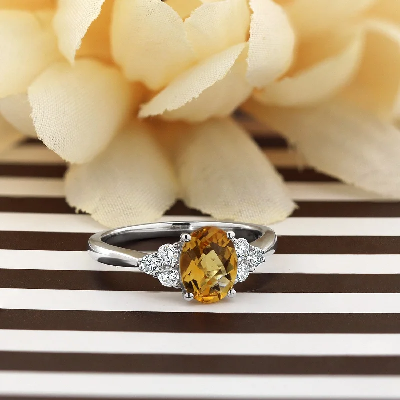 men’s wedding rings with diamonds-Auriya 1 1/10ct Oval Citrine and Diamond Engagement Ring 1/4ctw 14k Gold