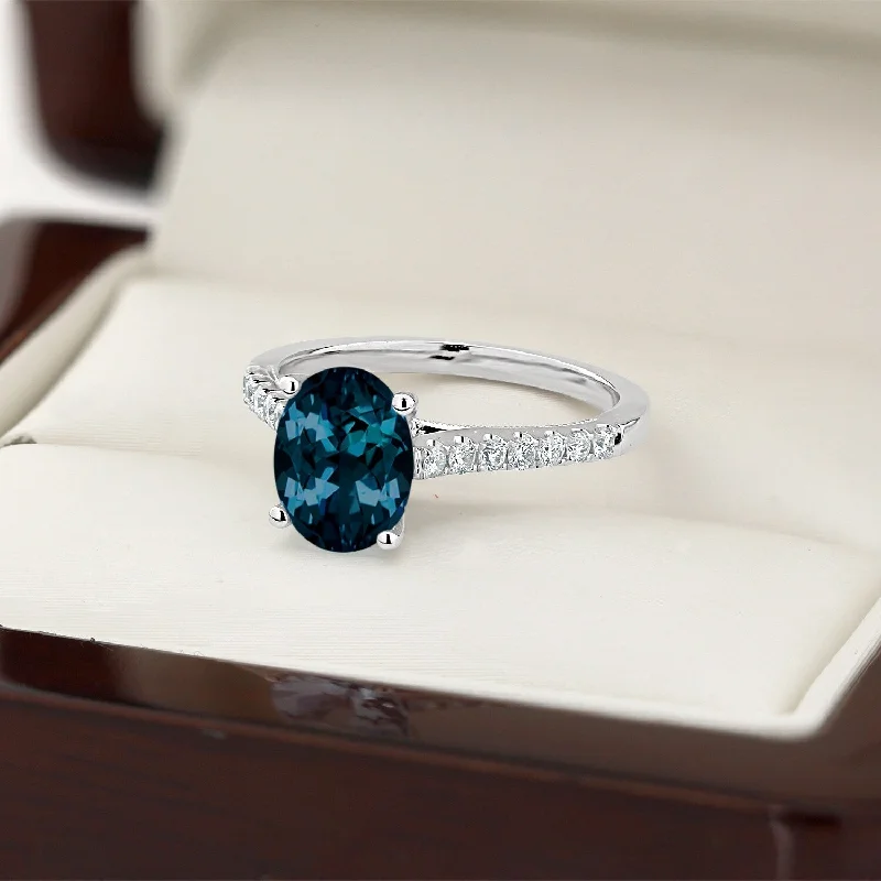 gold rings with diamonds-Auriya 1 1/2ct Fancy Oval London Blue Topaz and Diamond Engagement Ring 1/4ctw 14k Gold