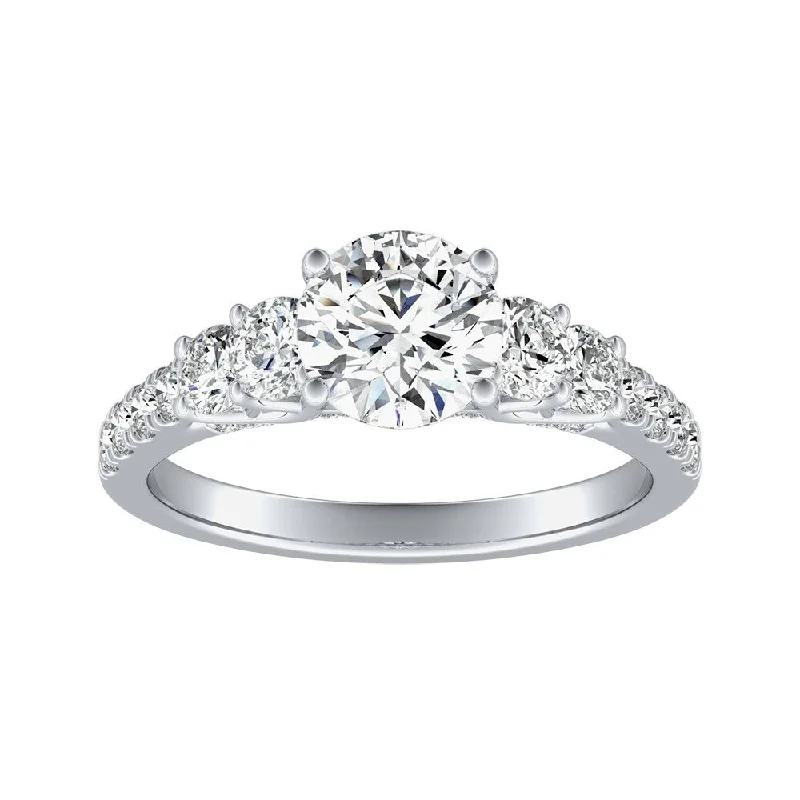 titanium wedding rings-Auriya 1 1/2ct Moissanite and 5-Stone Diamond Engagement Ring 3/4ctw 14K Gold