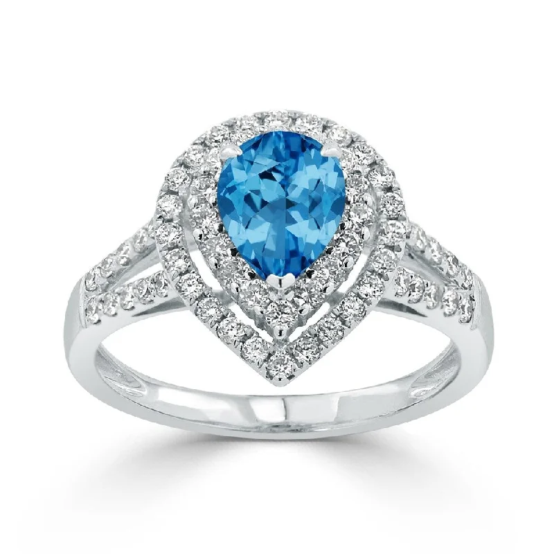 engagement rings for women-Auriya 1 1/3ct Pear-cut Blue Topaz and Halo Diamond Ring 5/8ctw 18K Gold