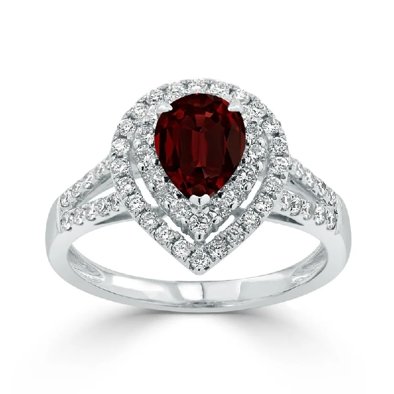 oval engagement rings-Auriya 1 1/3ct Pear-cut Red Garnet and Halo Diamond Ring 5/8ctw 18K Gold