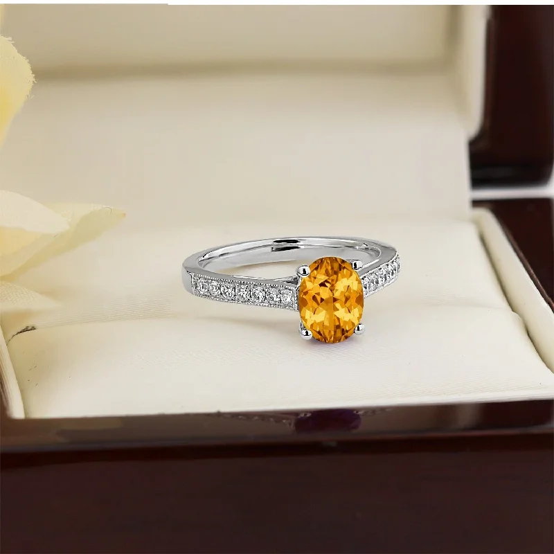 personalized name rings-Auriya 1 1/5ct Fancy Oval Citrine and Diamond Engagement Ring 1/4ctw 14k Gold