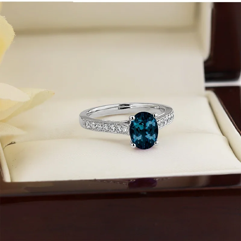 wedding rings for men-Auriya 1 1/5ct Fancy Oval London Blue Topaz and Diamond Engagement Ring 1/4ctw 14k Gold