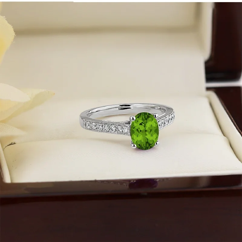 rose gold rings for women-Auriya 1 1/5ct Fancy Oval Peridot and Diamond Engagement Ring 1/4ctw 14k Gold