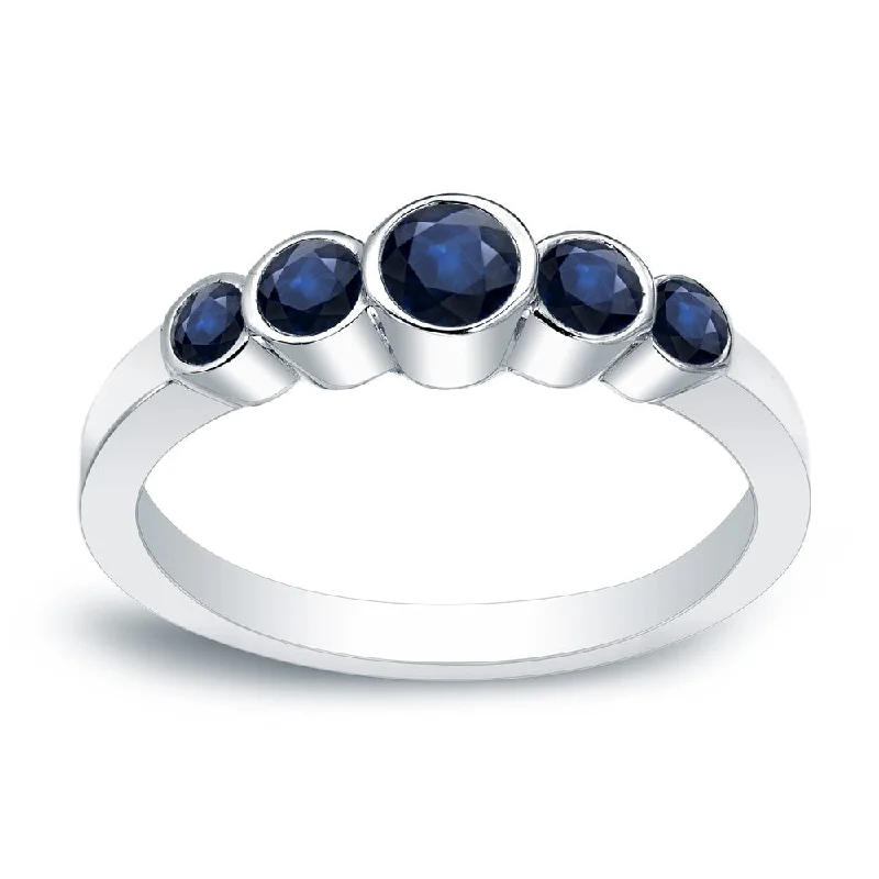 luxury rings for special occasions-Auriya 1/2ct 5-stone Blue Sapphire Anniversary Band Bezel-set 14k Gold