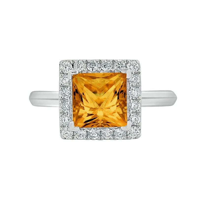 ring sets for brides-Auriya 1 3/4ct Princess-cut Citrine Halo Diamond Engagement Ring 1/3ctw 14k Gold