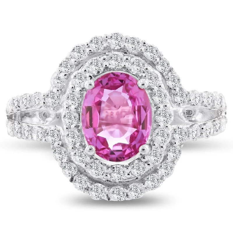 unique men’s rings-Auriya 1 3/8ct Oval-cut Pink Sapphire Halo Diamond Engagement Ring 1cttw Platinum