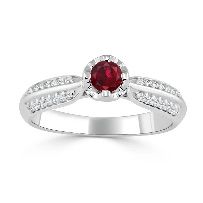 wedding rings for women with diamonds-Auriya 1/5ct Ruby and 1/7ct TDW Diamond Engagement Ring 14K Gold