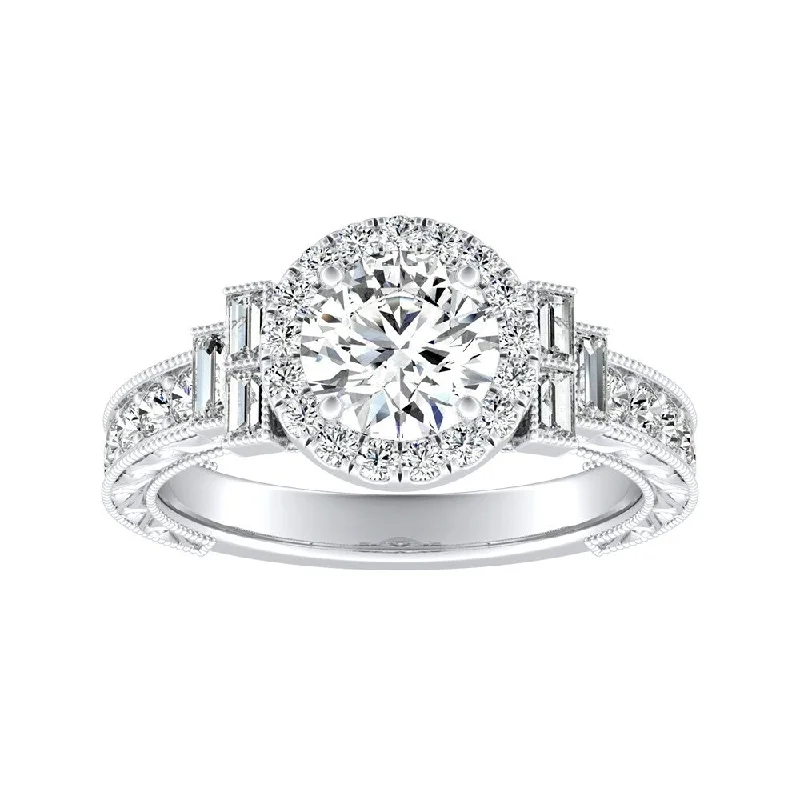 cheap wedding rings-Auriya 14K Deco Vintage 2ct Moissanite Engagement Ring with 9/10ctw Halo Diamond