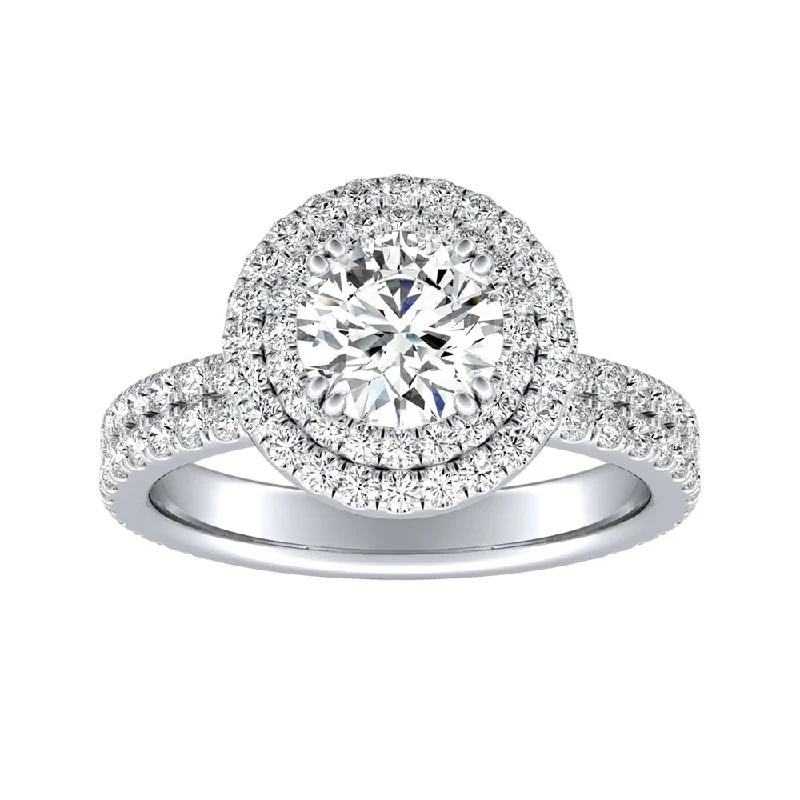 18k gold engagement rings-Auriya 14k Gold 1 1/2ct Moissanite Double Halo Diamond Engagement Ring 9/10ctw