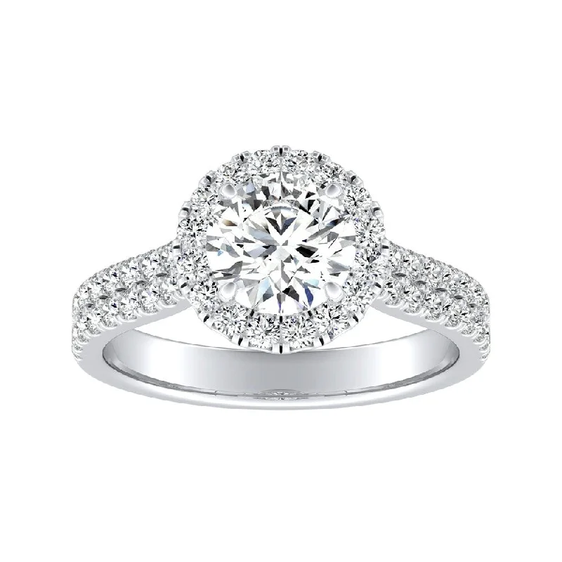 solitaire rings for women-Auriya 14k Gold 1 1/2ct Round Moissanite Halo Diamond Engagement Ring 1/2ctw