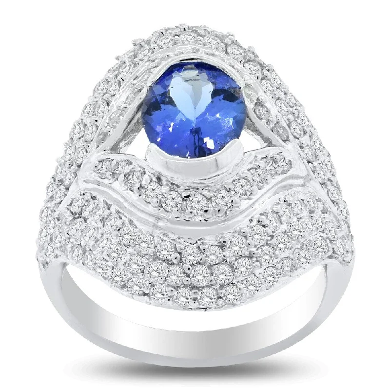 affordable wedding rings-Auriya 14k Gold 1 7/8ct Tanzanite and 1 7/8ct TDW Diamond Engagement Ring