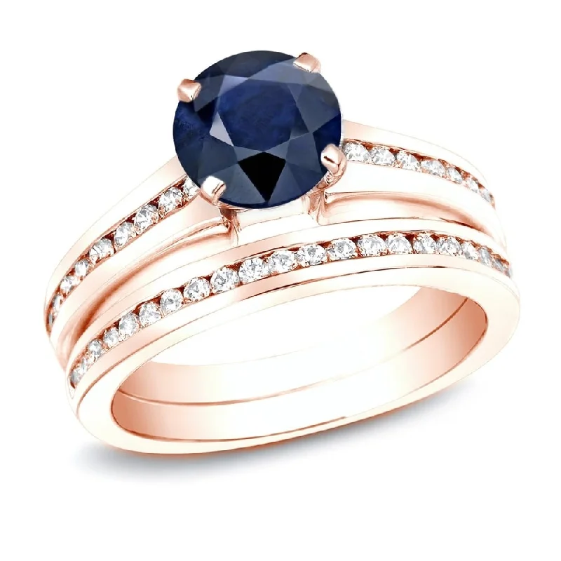 silver promise rings-Auriya 14k Gold 1ct Blue Sapphire & Diamond Engagement Ring Set 1ctw