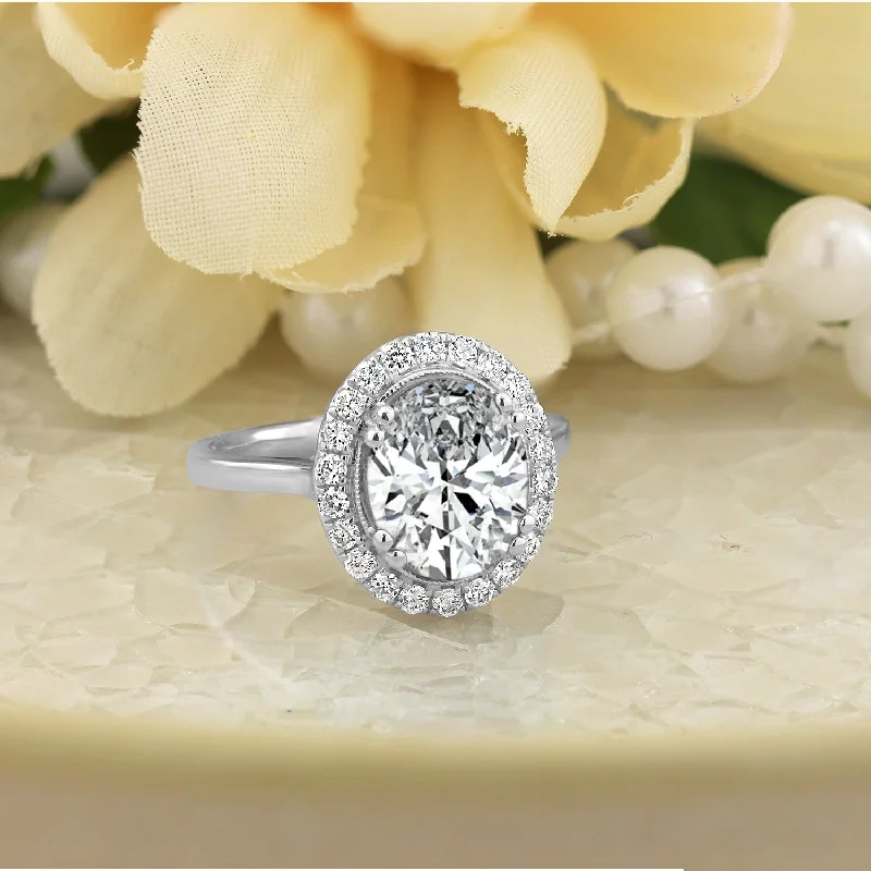 luxury rings for special occasions-Auriya 14k Gold 2 1/4ct Vintage Oval Moissanite Halo Diamond Engagement Ring 1/3cttw