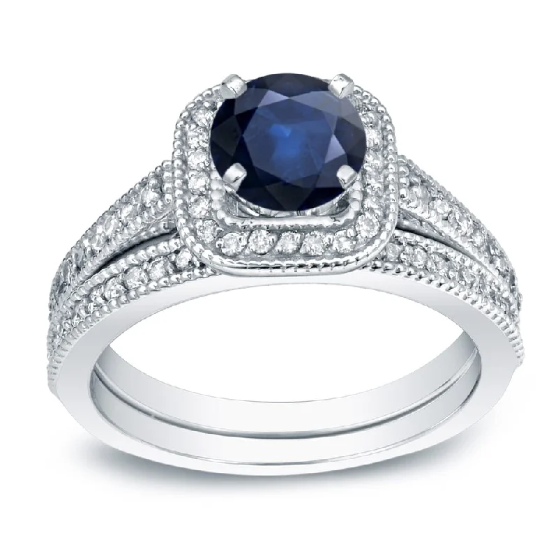 black wedding rings-Auriya 14k Gold 2/5ct Blue Sapphire and 3/5ctw Diamond Engagement Ring Set