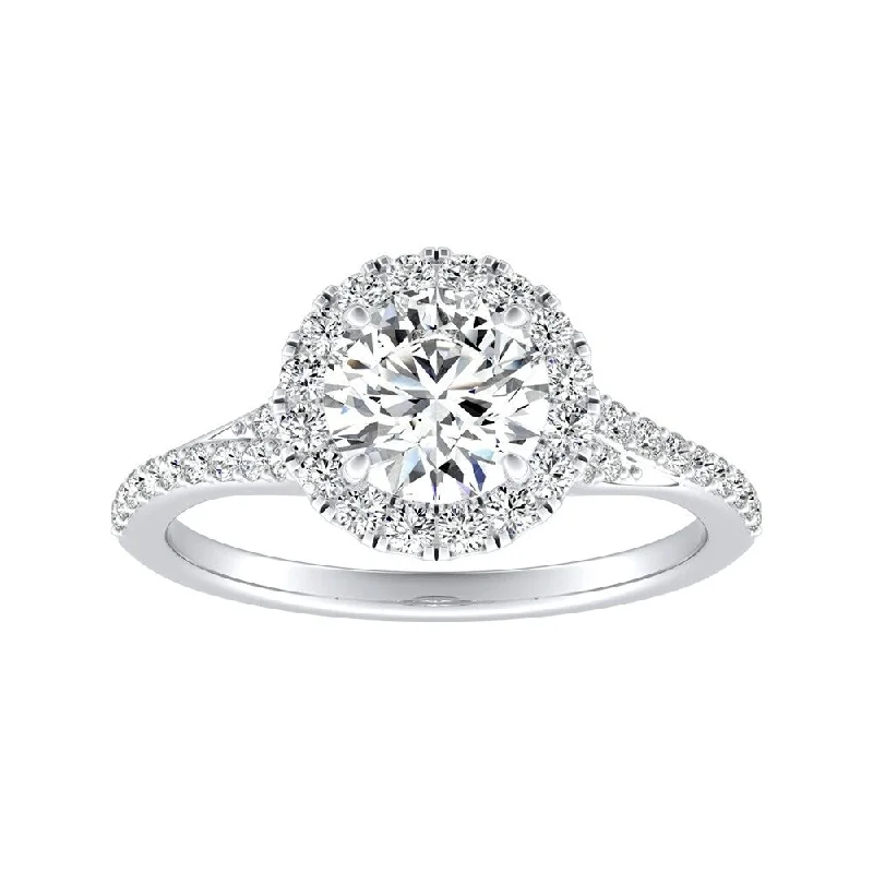 cubic zirconia rings-Auriya 14k Gold 3/4ct Moissanite Halo Diamond Engagement Ring 1/3ctw