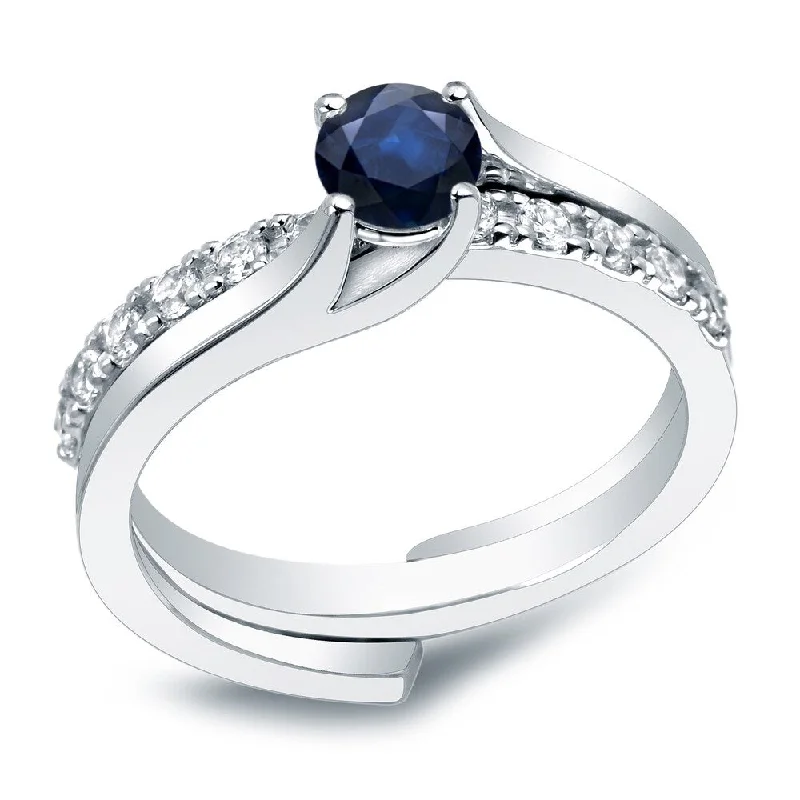 women’s adjustable rings-Auriya 14k Gold 3/5ct Blue Sapphire and 2/5ctw Diamond Engagement Ring Set