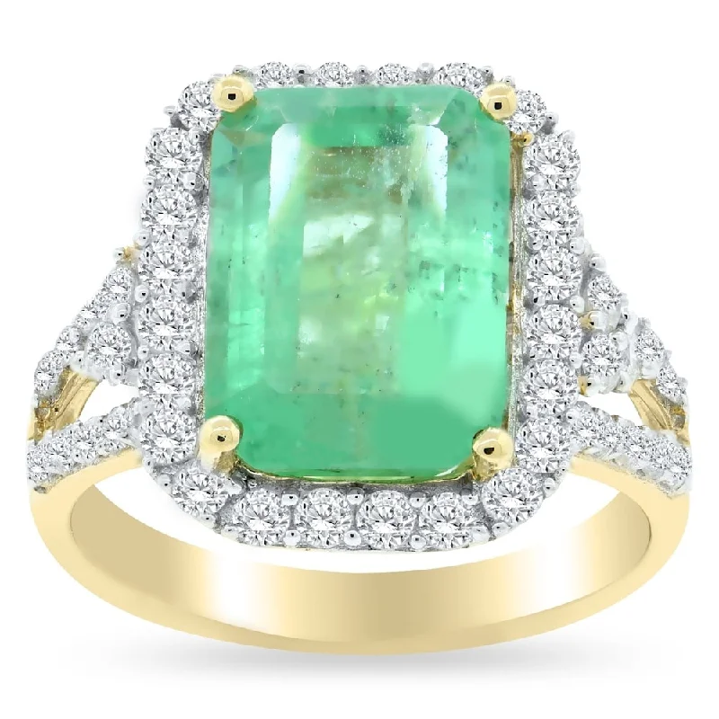 men’s diamond rings-Auriya 14k Gold 4 5/8ct Emerald and 9/10ct TDW Round Diamonds Engagement Ring