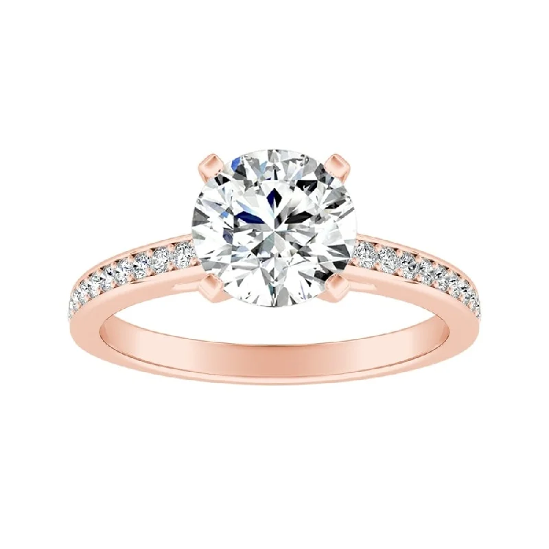 simple gold rings-Auriya 14k Gold 4ct Round Moissanite and Diamond Engagement Ring 1/6ctw