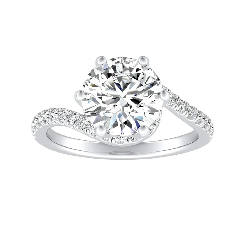 affordable wedding rings-Auriya 14k Gold Bypass 2 1/2ct Round Moissanite and 1/3ctw Halo Diamond Engagement Ring