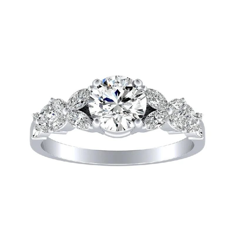 wedding ring sets-Auriya 14k Gold Floral Vintage 2ct Moissanite and 1/3ctw Diamond Engagement Ring