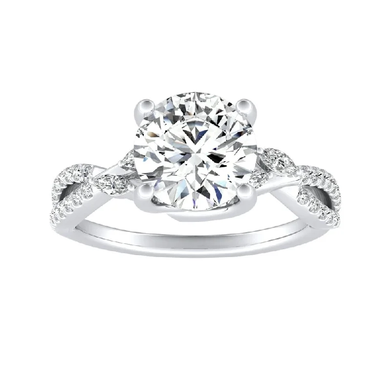 diamond promise rings-Auriya 14k Gold Infinity Round 3ct Moissanite and 1/8ctw Diamond Engagement Ring