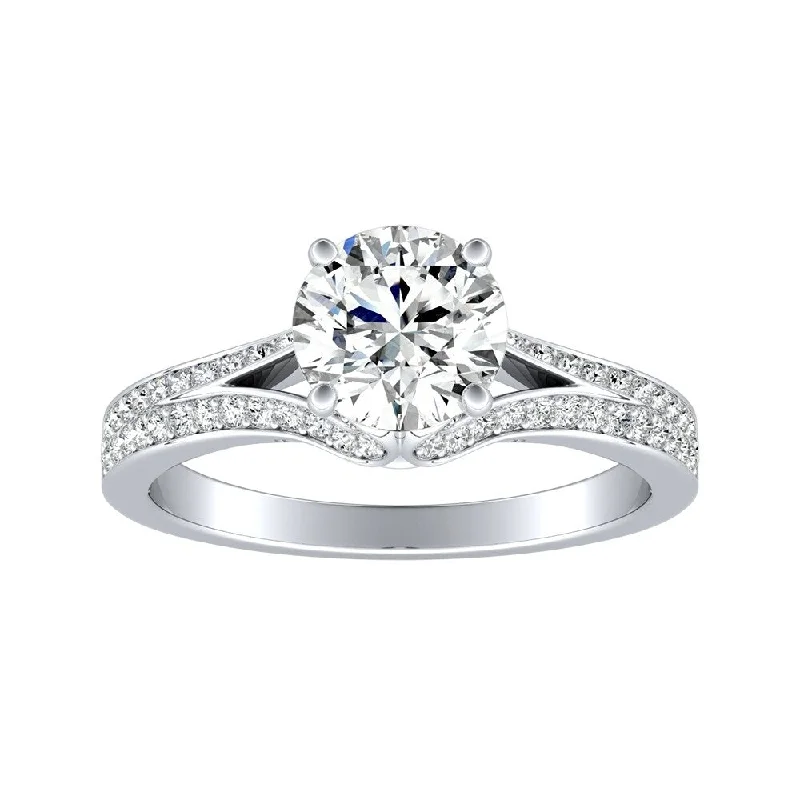 silver rings for men-Auriya 14k Gold Round 2 1/2ct Moissanite and 1/3ctw Diamond Engagement Ring